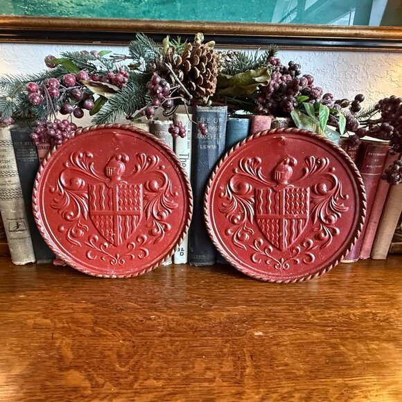 Vintage Brass Embossed English Coat of Arms Wall Plates - Picture 1 of 8